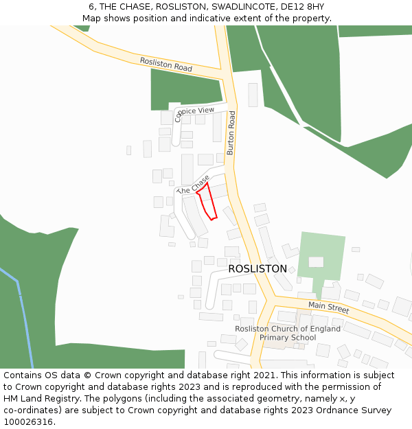 6, THE CHASE, ROSLISTON, SWADLINCOTE, DE12 8HY: Location map and indicative extent of plot