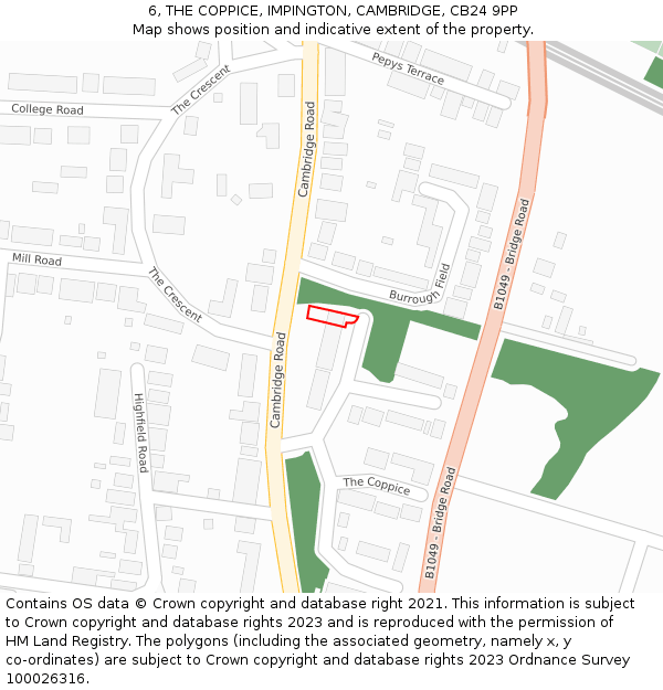 6, THE COPPICE, IMPINGTON, CAMBRIDGE, CB24 9PP: Location map and indicative extent of plot