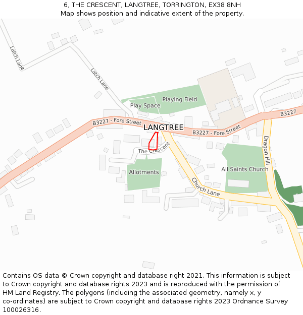 6, THE CRESCENT, LANGTREE, TORRINGTON, EX38 8NH: Location map and indicative extent of plot