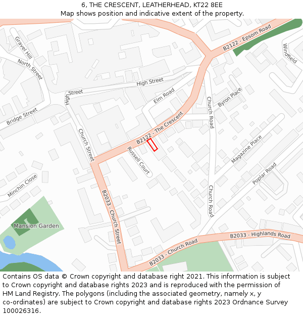 6, THE CRESCENT, LEATHERHEAD, KT22 8EE: Location map and indicative extent of plot
