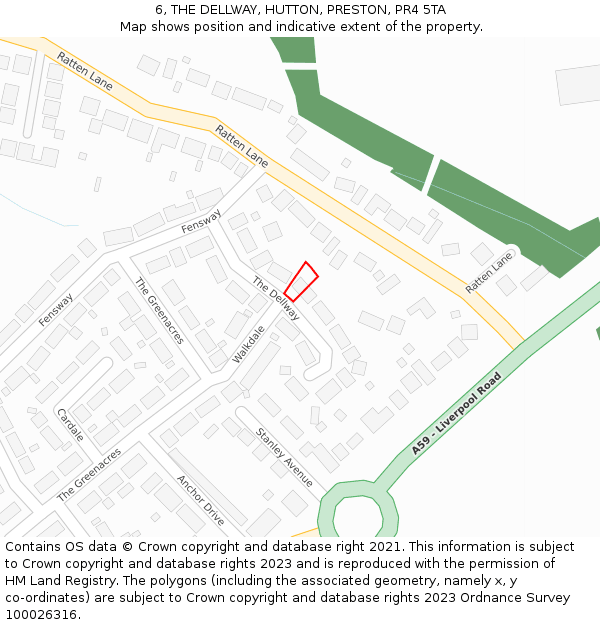 6, THE DELLWAY, HUTTON, PRESTON, PR4 5TA: Location map and indicative extent of plot