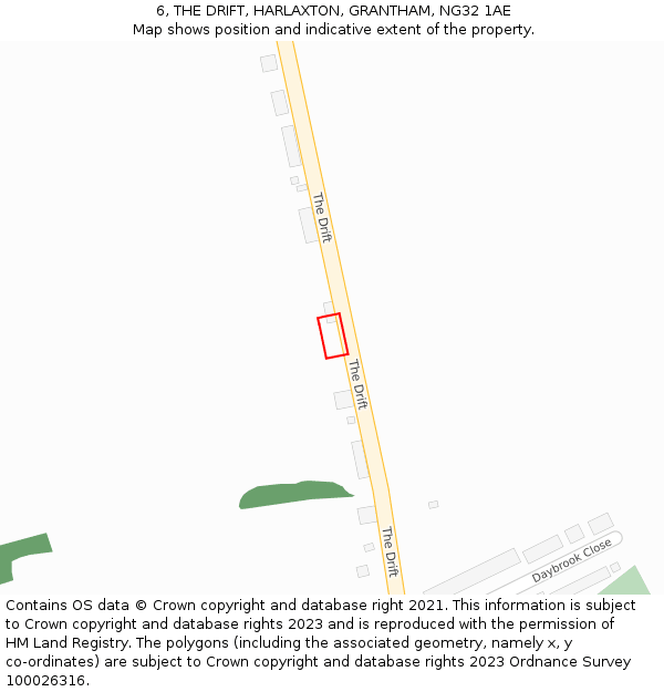 6, THE DRIFT, HARLAXTON, GRANTHAM, NG32 1AE: Location map and indicative extent of plot