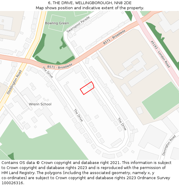 6, THE DRIVE, WELLINGBOROUGH, NN8 2DE: Location map and indicative extent of plot