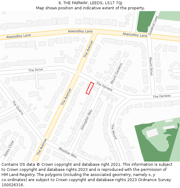 6, THE FAIRWAY, LEEDS, LS17 7QJ: Location map and indicative extent of plot