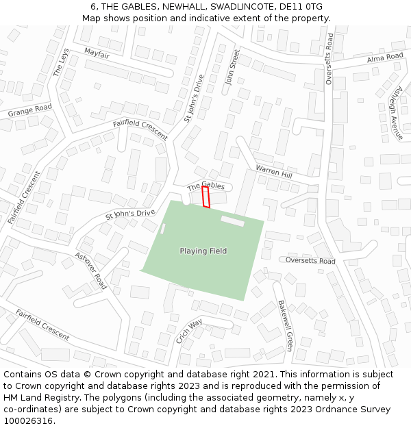 6, THE GABLES, NEWHALL, SWADLINCOTE, DE11 0TG: Location map and indicative extent of plot