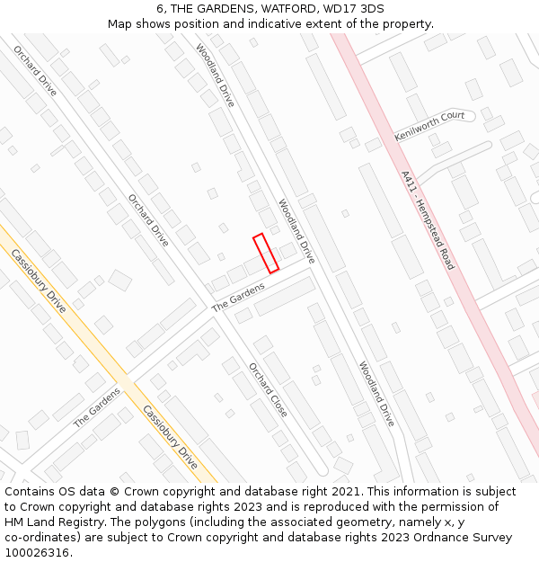 6, THE GARDENS, WATFORD, WD17 3DS: Location map and indicative extent of plot