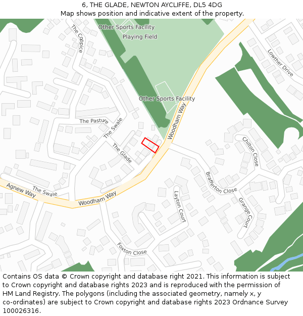 6, THE GLADE, NEWTON AYCLIFFE, DL5 4DG: Location map and indicative extent of plot