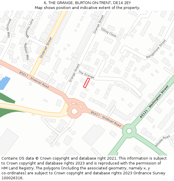 6, THE GRANGE, BURTON-ON-TRENT, DE14 2EY: Location map and indicative extent of plot