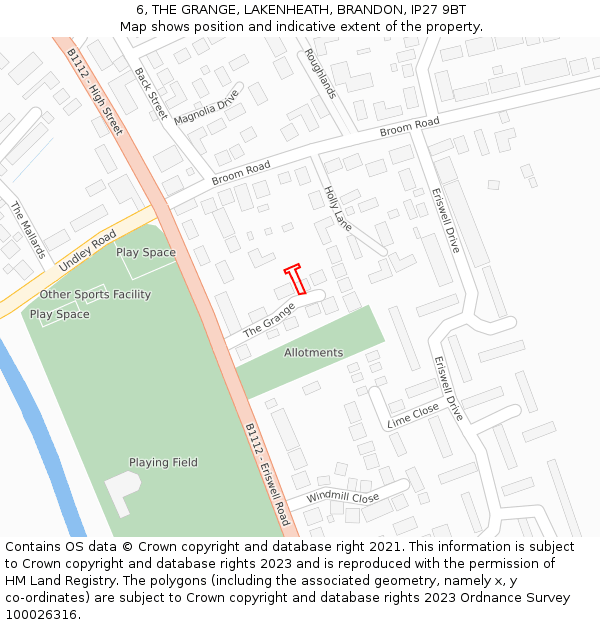 6, THE GRANGE, LAKENHEATH, BRANDON, IP27 9BT: Location map and indicative extent of plot