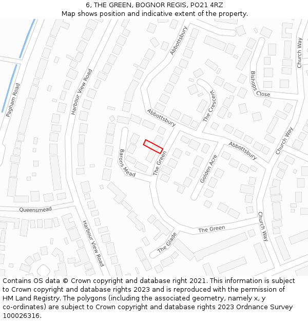 6, THE GREEN, BOGNOR REGIS, PO21 4RZ: Location map and indicative extent of plot