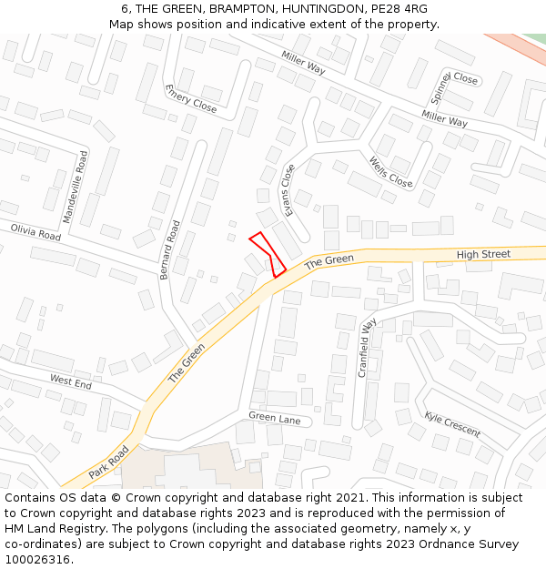 6, THE GREEN, BRAMPTON, HUNTINGDON, PE28 4RG: Location map and indicative extent of plot