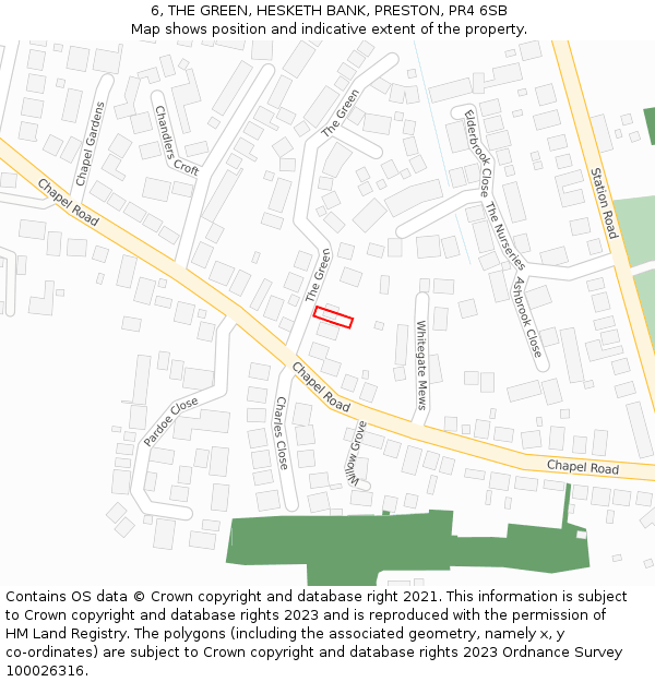 6, THE GREEN, HESKETH BANK, PRESTON, PR4 6SB: Location map and indicative extent of plot