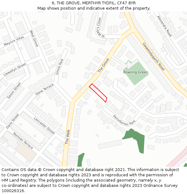 6, THE GROVE, MERTHYR TYDFIL, CF47 8YR: Location map and indicative extent of plot