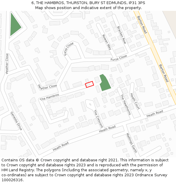 6, THE HAMBROS, THURSTON, BURY ST EDMUNDS, IP31 3PS: Location map and indicative extent of plot