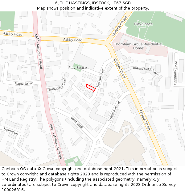 6, THE HASTINGS, IBSTOCK, LE67 6GB: Location map and indicative extent of plot