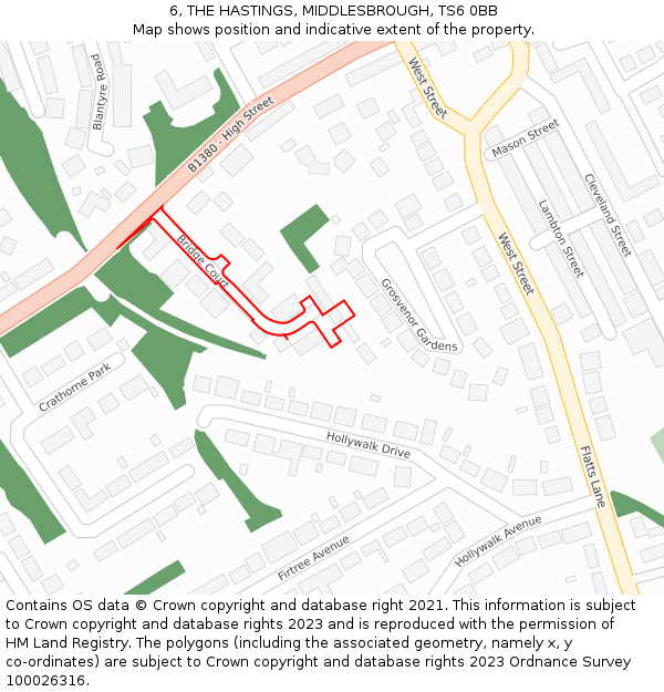 6, THE HASTINGS, MIDDLESBROUGH, TS6 0BB: Location map and indicative extent of plot