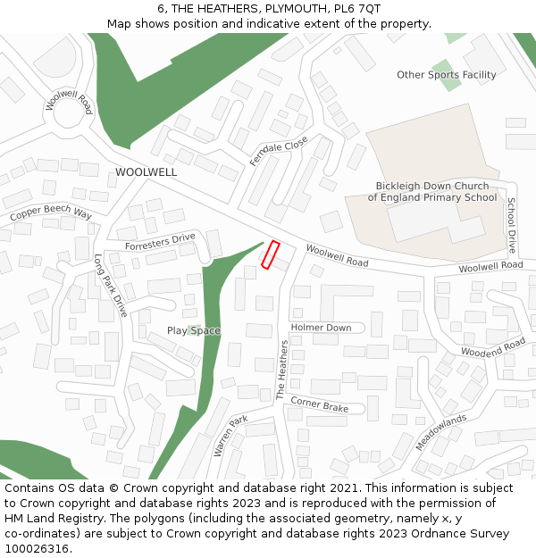 6, THE HEATHERS, PLYMOUTH, PL6 7QT: Location map and indicative extent of plot