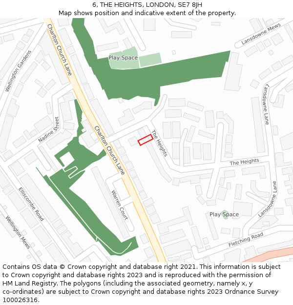 6, THE HEIGHTS, LONDON, SE7 8JH: Location map and indicative extent of plot