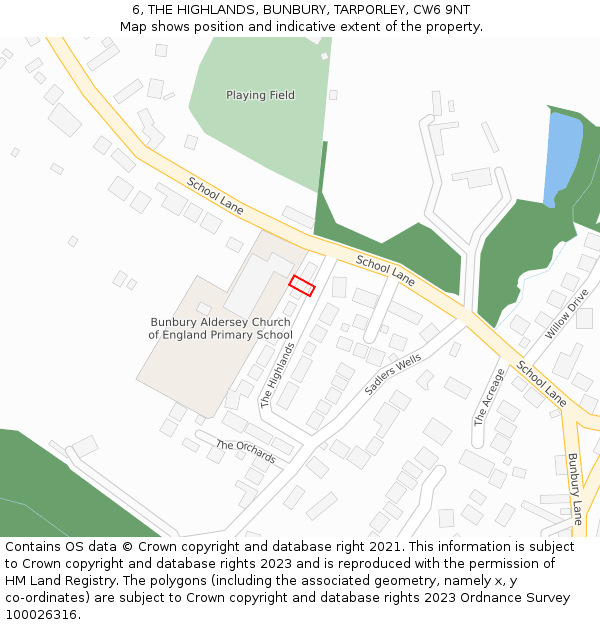 6, THE HIGHLANDS, BUNBURY, TARPORLEY, CW6 9NT: Location map and indicative extent of plot