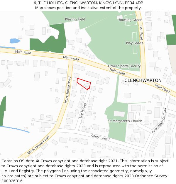 6, THE HOLLIES, CLENCHWARTON, KING'S LYNN, PE34 4DP: Location map and indicative extent of plot