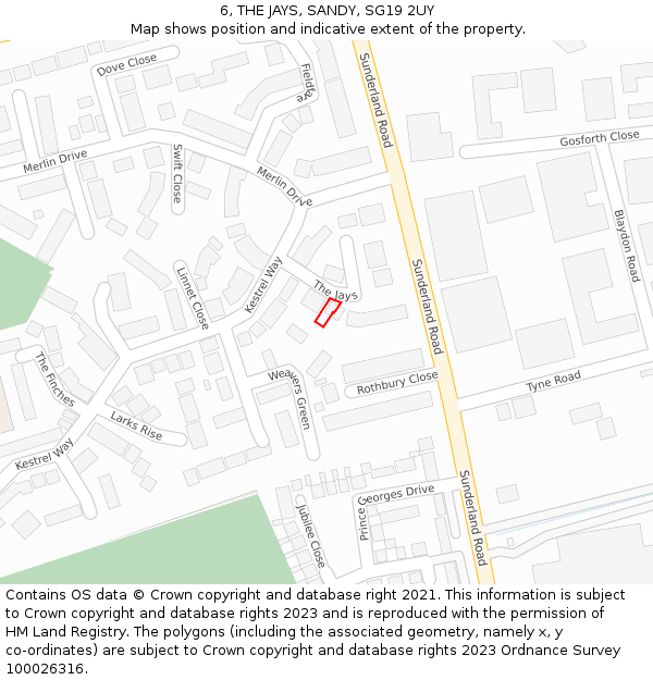 6, THE JAYS, SANDY, SG19 2UY: Location map and indicative extent of plot