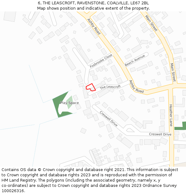 6, THE LEASCROFT, RAVENSTONE, COALVILLE, LE67 2BL: Location map and indicative extent of plot