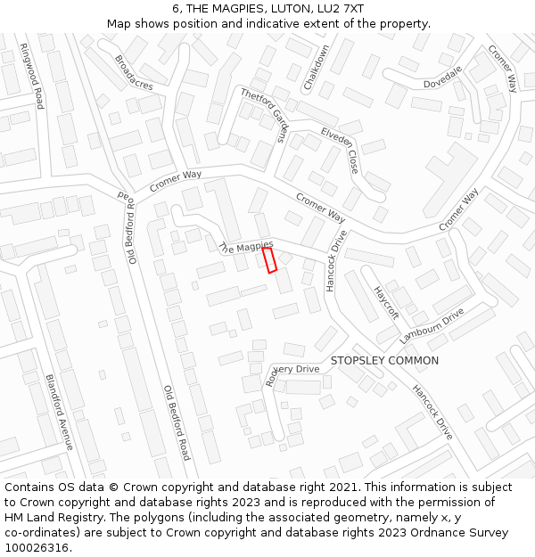 6, THE MAGPIES, LUTON, LU2 7XT: Location map and indicative extent of plot