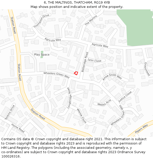 6, THE MALTINGS, THATCHAM, RG19 4YB: Location map and indicative extent of plot