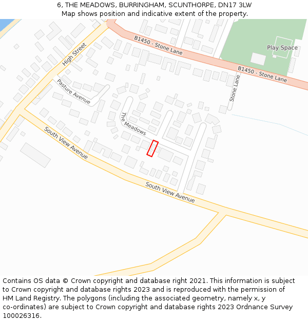 6, THE MEADOWS, BURRINGHAM, SCUNTHORPE, DN17 3LW: Location map and indicative extent of plot