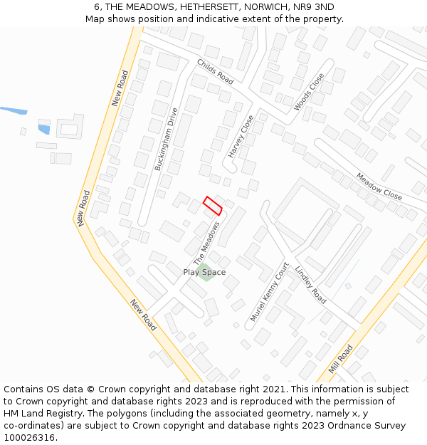 6, THE MEADOWS, HETHERSETT, NORWICH, NR9 3ND: Location map and indicative extent of plot