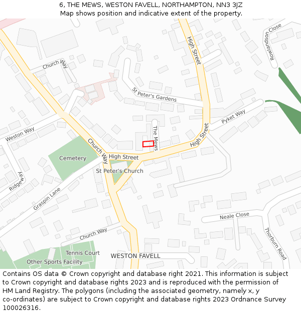 6, THE MEWS, WESTON FAVELL, NORTHAMPTON, NN3 3JZ: Location map and indicative extent of plot