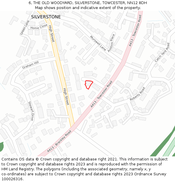 6, THE OLD WOODYARD, SILVERSTONE, TOWCESTER, NN12 8DH: Location map and indicative extent of plot