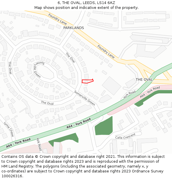 6, THE OVAL, LEEDS, LS14 6AZ: Location map and indicative extent of plot