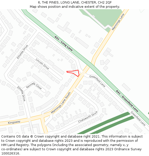 6, THE PINES, LONG LANE, CHESTER, CH2 2QF: Location map and indicative extent of plot