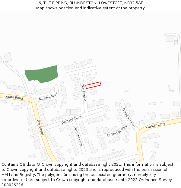 6, THE PIPPINS, BLUNDESTON, LOWESTOFT, NR32 5AE: Location map and indicative extent of plot