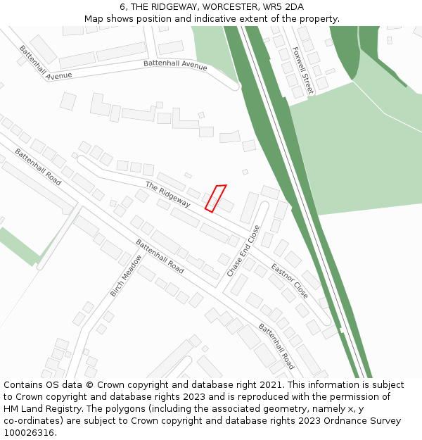 6, THE RIDGEWAY, WORCESTER, WR5 2DA: Location map and indicative extent of plot