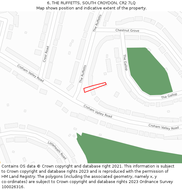 6, THE RUFFETTS, SOUTH CROYDON, CR2 7LQ: Location map and indicative extent of plot