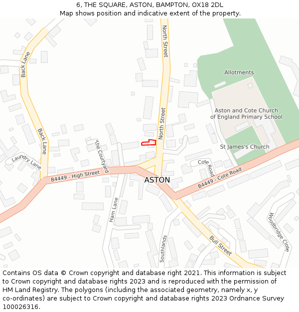 6, THE SQUARE, ASTON, BAMPTON, OX18 2DL: Location map and indicative extent of plot