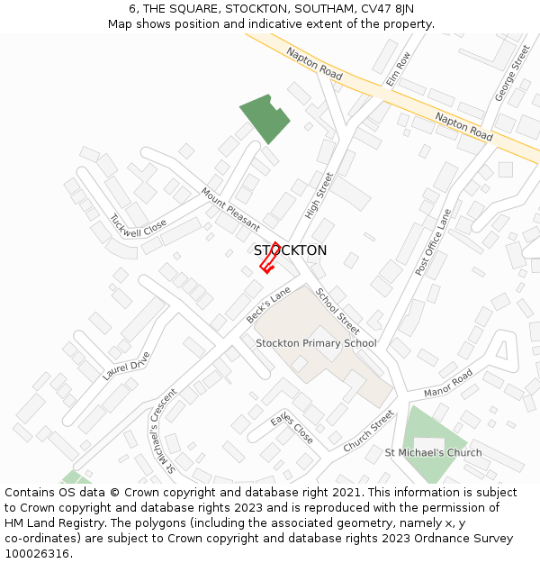 6, THE SQUARE, STOCKTON, SOUTHAM, CV47 8JN: Location map and indicative extent of plot