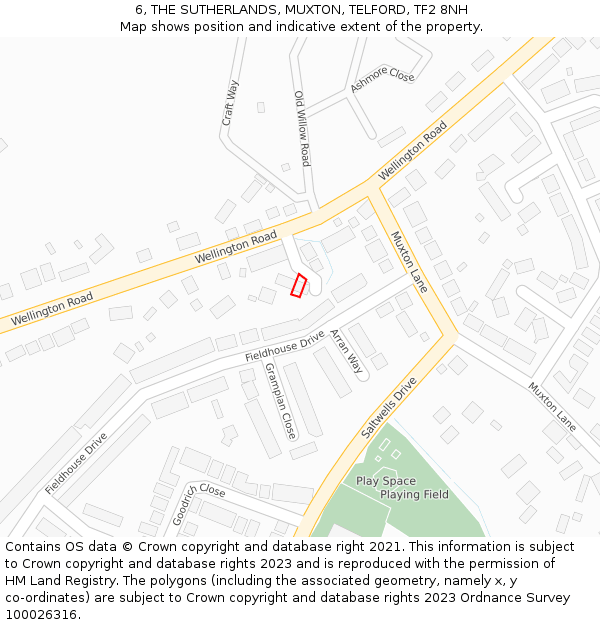 6, THE SUTHERLANDS, MUXTON, TELFORD, TF2 8NH: Location map and indicative extent of plot