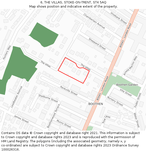 6, THE VILLAS, STOKE-ON-TRENT, ST4 5AQ: Location map and indicative extent of plot