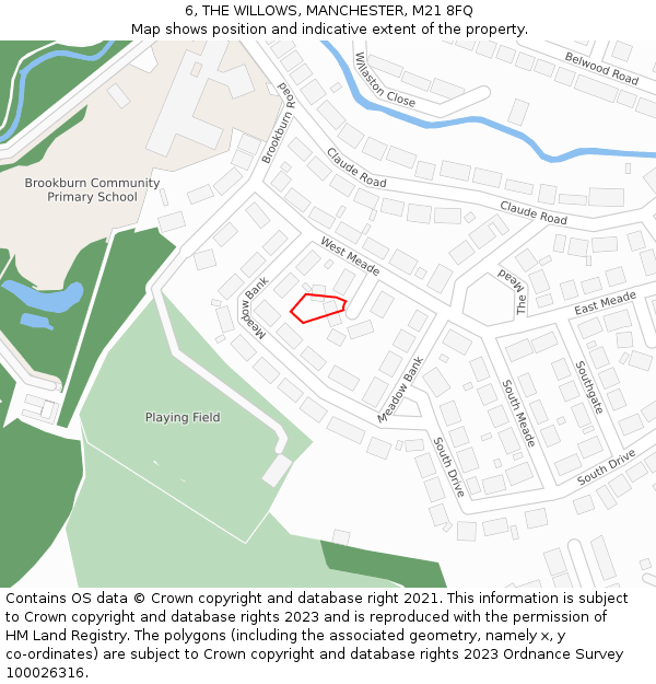 6, THE WILLOWS, MANCHESTER, M21 8FQ: Location map and indicative extent of plot