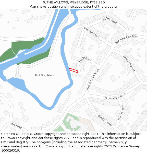 6, THE WILLOWS, WEYBRIDGE, KT13 8EQ: Location map and indicative extent of plot