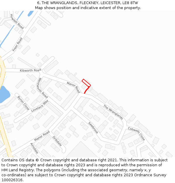 6, THE WRANGLANDS, FLECKNEY, LEICESTER, LE8 8TW: Location map and indicative extent of plot
