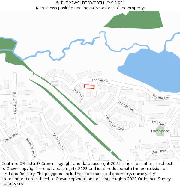 6, THE YEWS, BEDWORTH, CV12 0PL: Location map and indicative extent of plot