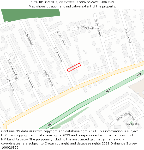 6, THIRD AVENUE, GREYTREE, ROSS-ON-WYE, HR9 7HS: Location map and indicative extent of plot