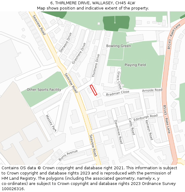 6, THIRLMERE DRIVE, WALLASEY, CH45 4LW: Location map and indicative extent of plot