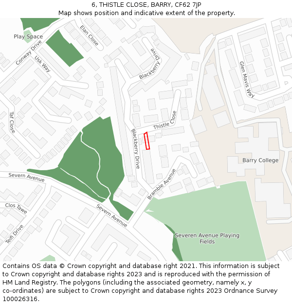 6, THISTLE CLOSE, BARRY, CF62 7JP: Location map and indicative extent of plot