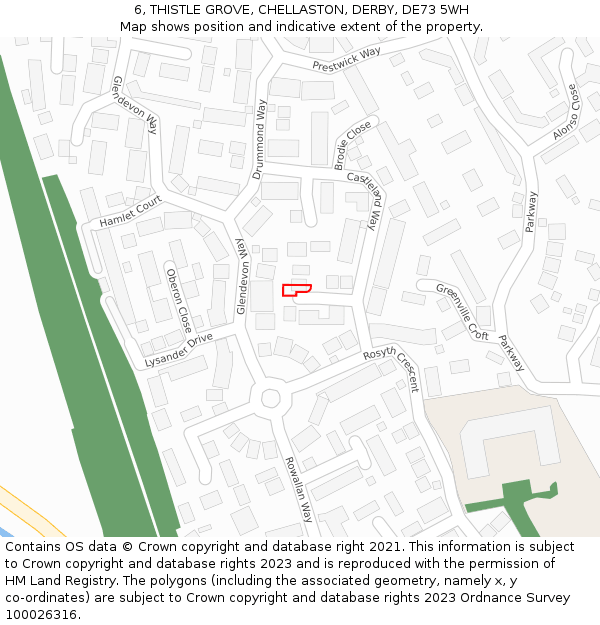 6, THISTLE GROVE, CHELLASTON, DERBY, DE73 5WH: Location map and indicative extent of plot