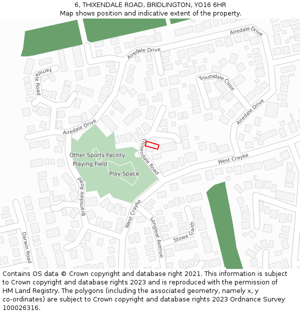 6, THIXENDALE ROAD, BRIDLINGTON, YO16 6HR: Location map and indicative extent of plot